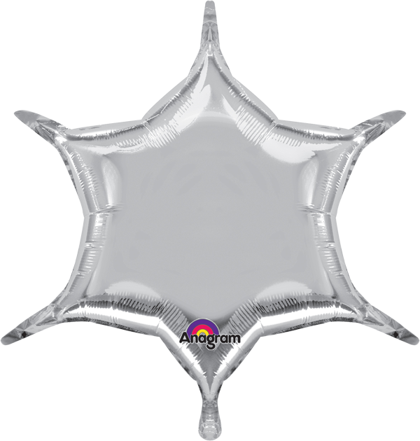 Silver 6-point Star - Metallic Silver 6 Point Star Balloon - 20" Foil (each) (600x630), Png Download