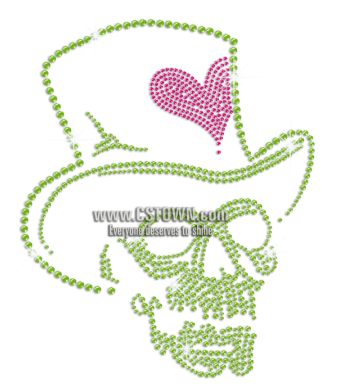 Green Skull In Hat Heat Press Rhinestone Transfer - Illustration (450x450), Png Download