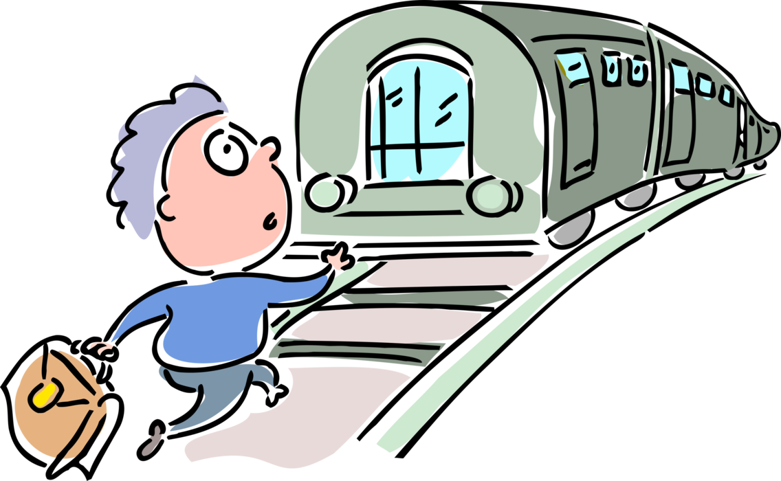 Vector Illustration Of Travel Passenger Runs To Catch - Rail Transport (1136x700), Png Download