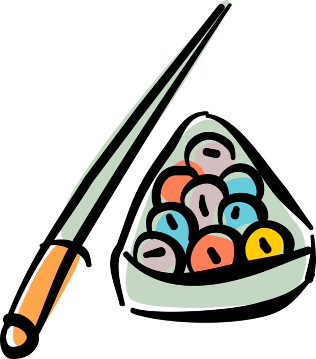 Vector Illustration Of Game Of Pool Balls With Cue - Pool Cue (617x700), Png Download