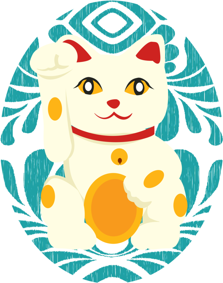 Lucky Cat Onesie - Turquoise Lucky Cat (1024x1024), Png Download