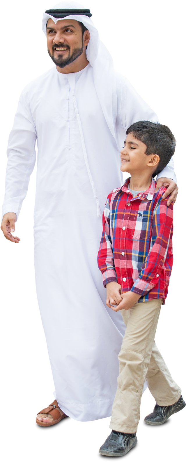 Arab Dad And Son, Walking In Traditional Fashion - Png Family Walking Cut Out (665x1600), Png Download