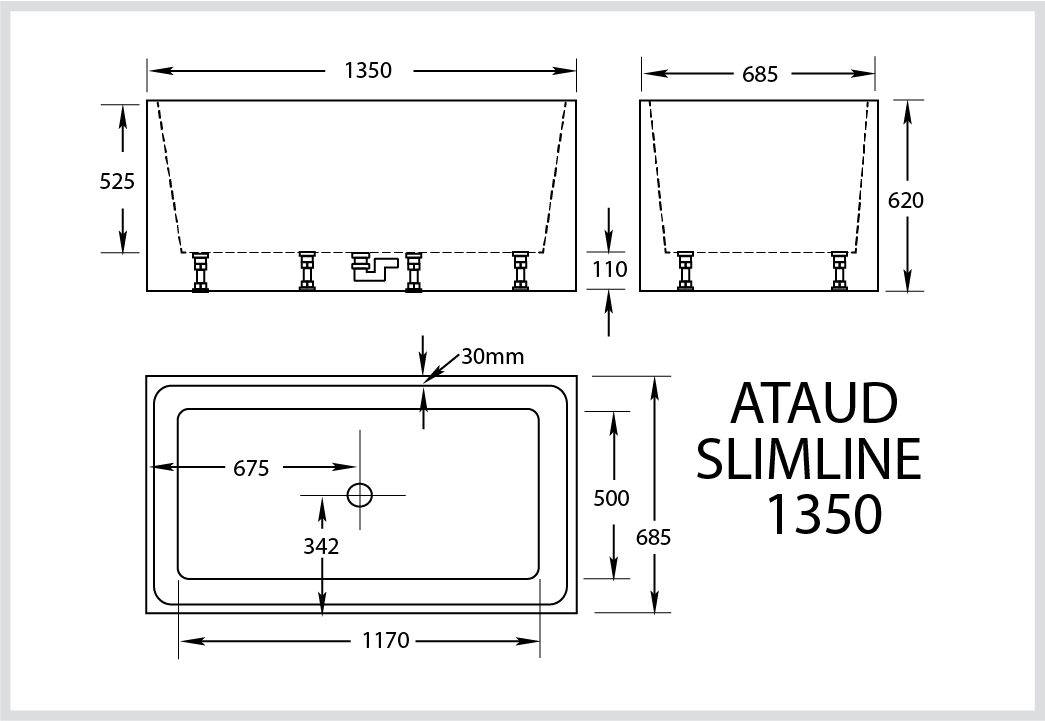 Ataud Slimline - Broadway Bathroomware (1045x721), Png Download