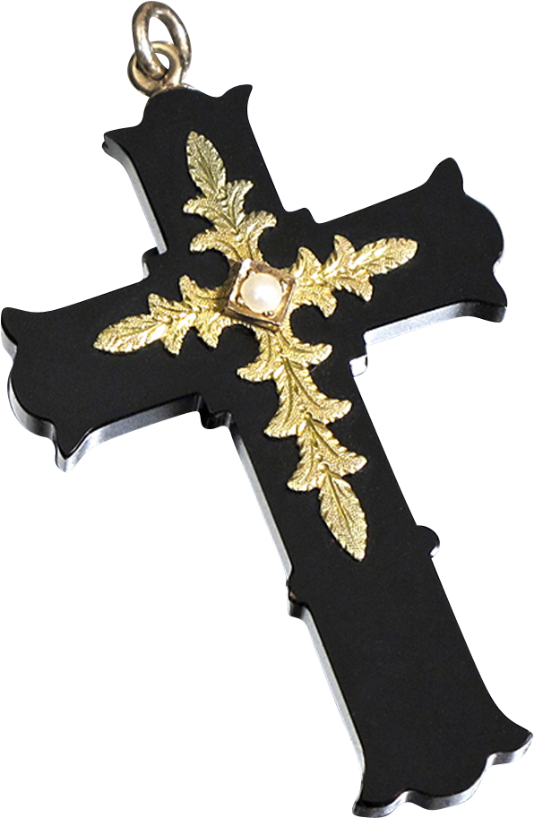 Victorian Onyx And 14k Gold Cross Pendant With Pearl - Pendant (1024x1024), Png Download