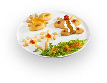 Un Plato Con Alimentos De Diferentes Colores Y Formas - Mariposa Al Vuelo (420x380), Png Download