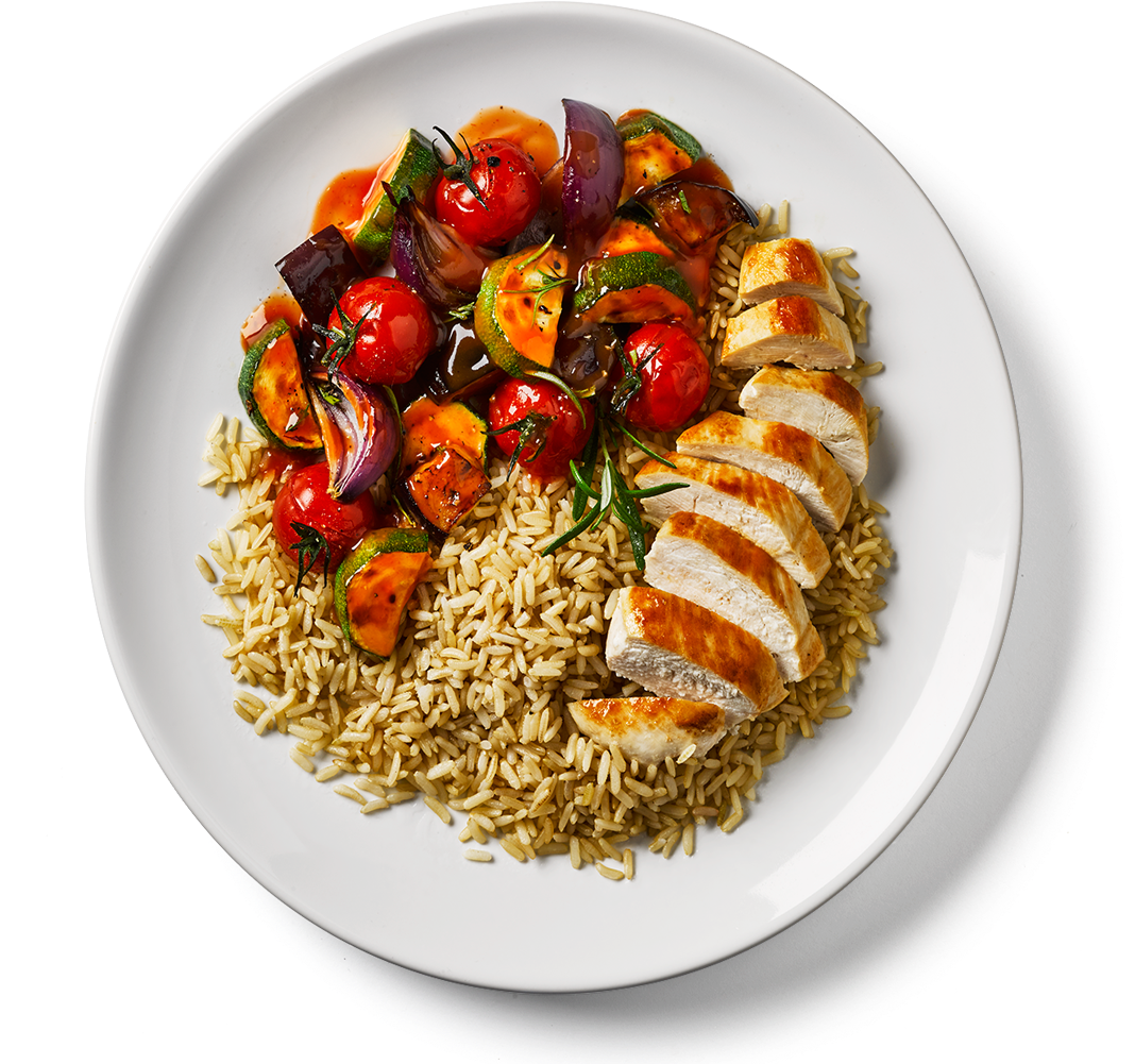 Grilled Chicken With Roasted Vegetables (1417x1000), Png Download