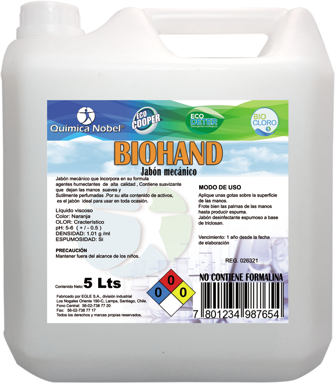 Jabón Mecánico Biohand 5 Litros - Bioglass (1200x1200), Png Download