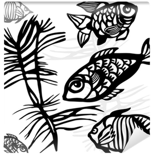The Stylized Silhouettes Of Sea Fishes And Seaweed - Sea (400x400), Png Download
