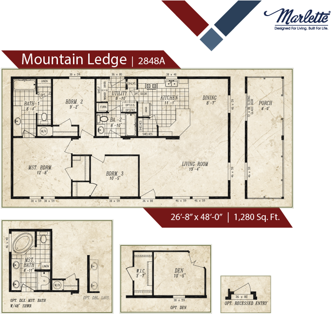 2016 Marlette Mountain Ledge 2848a With Porch (806x690), Png Download