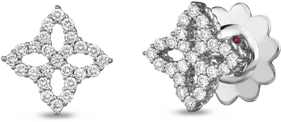 Roberto Coin Princess Flower Cutout Diamond Stud Earrings (1000x1000), Png Download