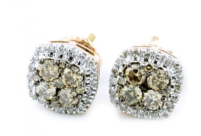 Zoom - 0.5ct Diamond Stud Earrings Cognac And White Diamonds (650x650), Png Download