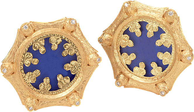 20k Thewa Blue Glass And Diamond Stud Earrings - Earring (737x737), Png Download