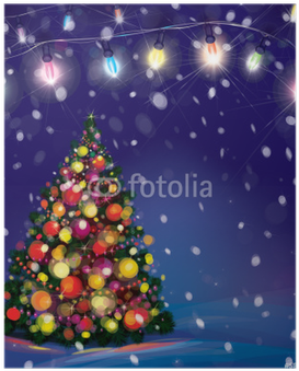 Vector Christmas Tree And Lights Decorations On Snowfall - Merry Christmas Wishes 2018 (400x400), Png Download