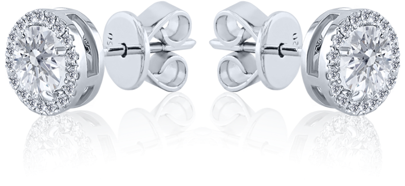 Halo Round Cut Diamond Stud Earrings In 18k White Gold - Silver (2048x2048), Png Download