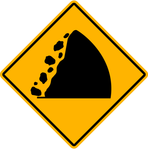 Wc-6 Falling Rocks - Road Signs Real Life (477x480), Png Download