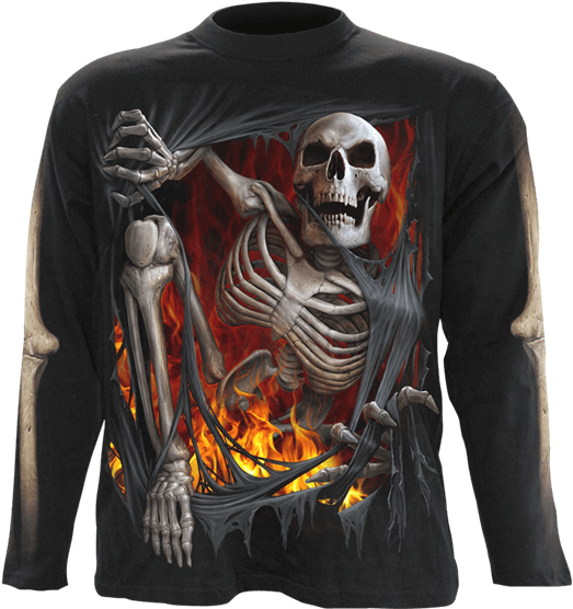 Death Re Ripped Mens Long Sleeve T Shirt - Death Gothic Skull Drawing (555x555), Png Download