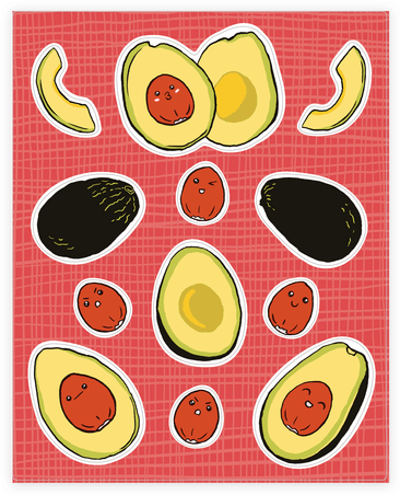 Adorable Kawaii Avocados Sticker/decal Sheet - Sticker (484x484), Png Download