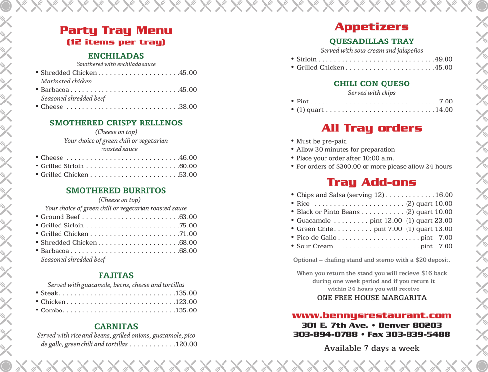 Download Benny's Restaurant And Tequila Bar Common Restaurant Menus