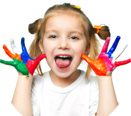 A Baby Girl With A Painted Hands - Baby Painting Images Png (558x491), Png Download
