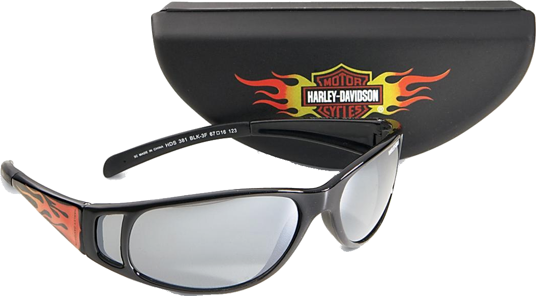 Sunglasses And Case - Harley Davidson Sunglasses With Flames (1054x583), Png Download