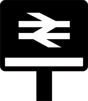 A Picture Of A Train Sign - Railway Station Symbol (348x400), Png Download
