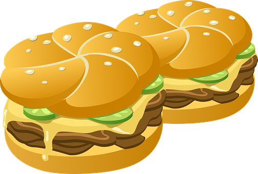 Hamburger Clipart Hamburguer - 2 Burger Clipart (504x340), Png Download