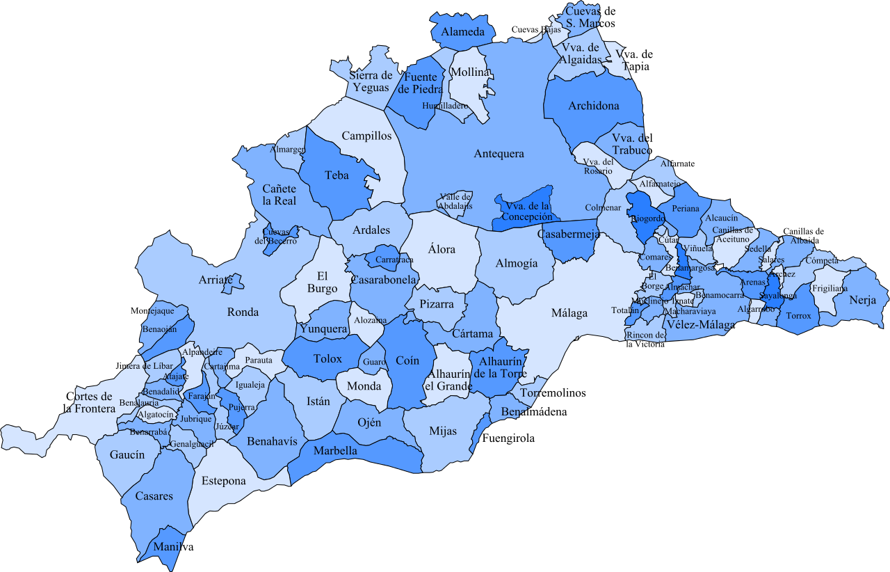 Mapa Con Los Términos Municipales De La Provincia - Malaga Mapa (1280x822), Png Download