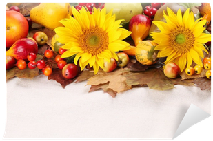 Autumn Frame With Fruits,pumpkins And Sunflowers Wall - Рабочий Стол Осень 2018 Октябрь (400x400), Png Download