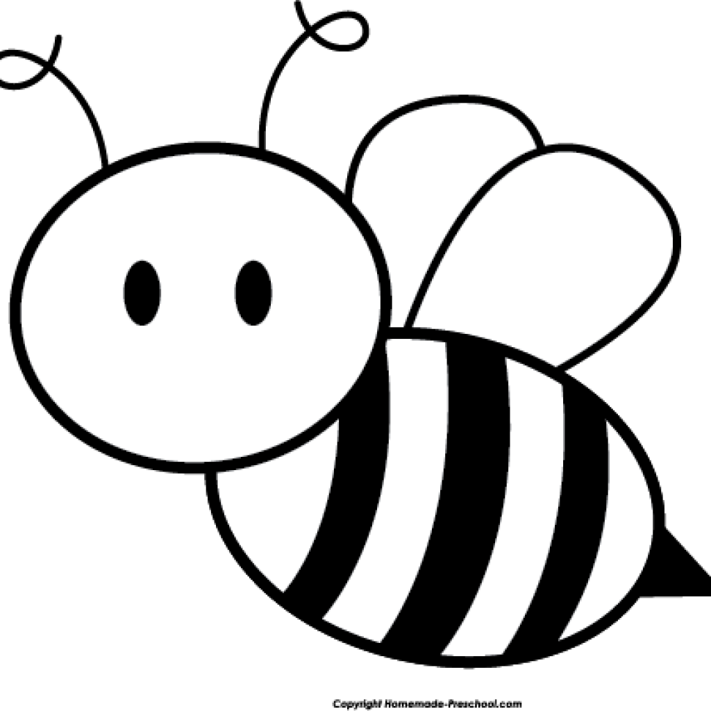 Bee Clipart Black And White Honey Kid Preschool Abcd - Honey Bee Black And White (1024x1024), Png Download