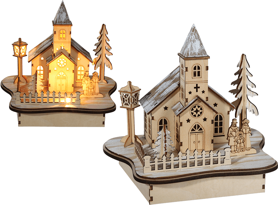 Wooden Natural Winter Landscape With 5 Warmwhite Led - Houten Decoratie Met Leds Kerk (945x709), Png Download