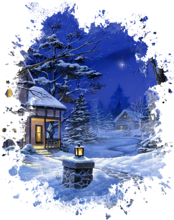 Winter Landscapes - Led Fibre Optic Picture House In Winter (570x732), Png Download