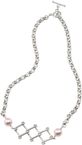 Chain Link Tile Pearl Necklace - Chain (350x500), Png Download