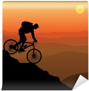 Silhouette Of A Cyclist With Sunset Background Wall - Mountain Biking Good Time Inspirational Twin Duvet (400x400), Png Download