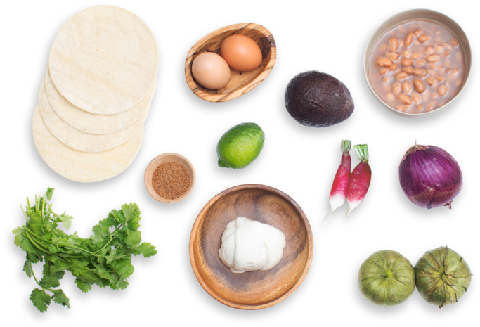 Huevos Rancheros With Salsa Verde, Radishes & Avocado - Superfood (700x477), Png Download