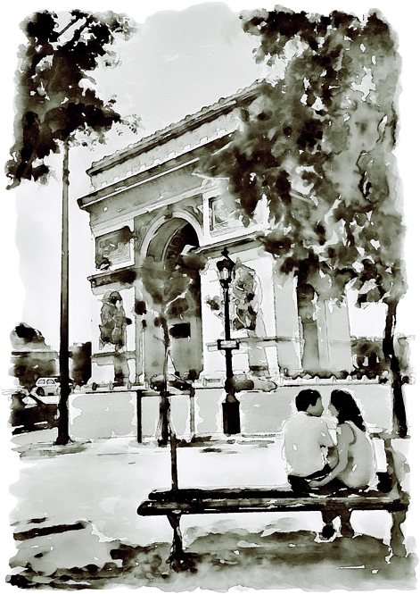 Arc De Triomphe Paris Black - Arch Of Triumph Art (495x700), Png Download
