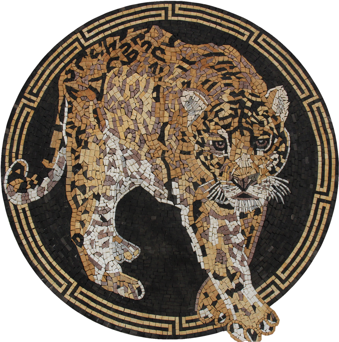 Wild Leopard Medallion With Greek Border Mosaic - Perhubungan Laut (1191x1200), Png Download
