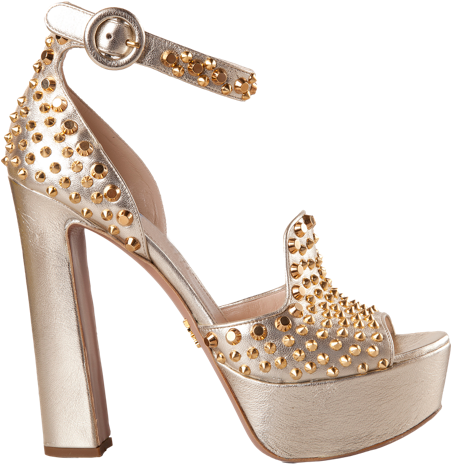 Gold Designer Shoes For Women Chunky Heel Sandals Studded - Sandal Png Sexyshoeswoman (450x750), Png Download