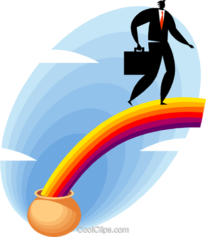 Pot Of Gold At The End Of The Rainbow Royalty Free - Pote De Ouro No Final Do Arco Íris (417x480), Png Download