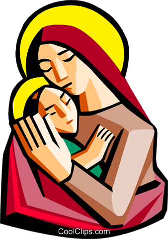 Mother Mary With Baby Jesus Royalty Free Vector Clip - Mother Of Mercy Vector (338x480), Png Download
