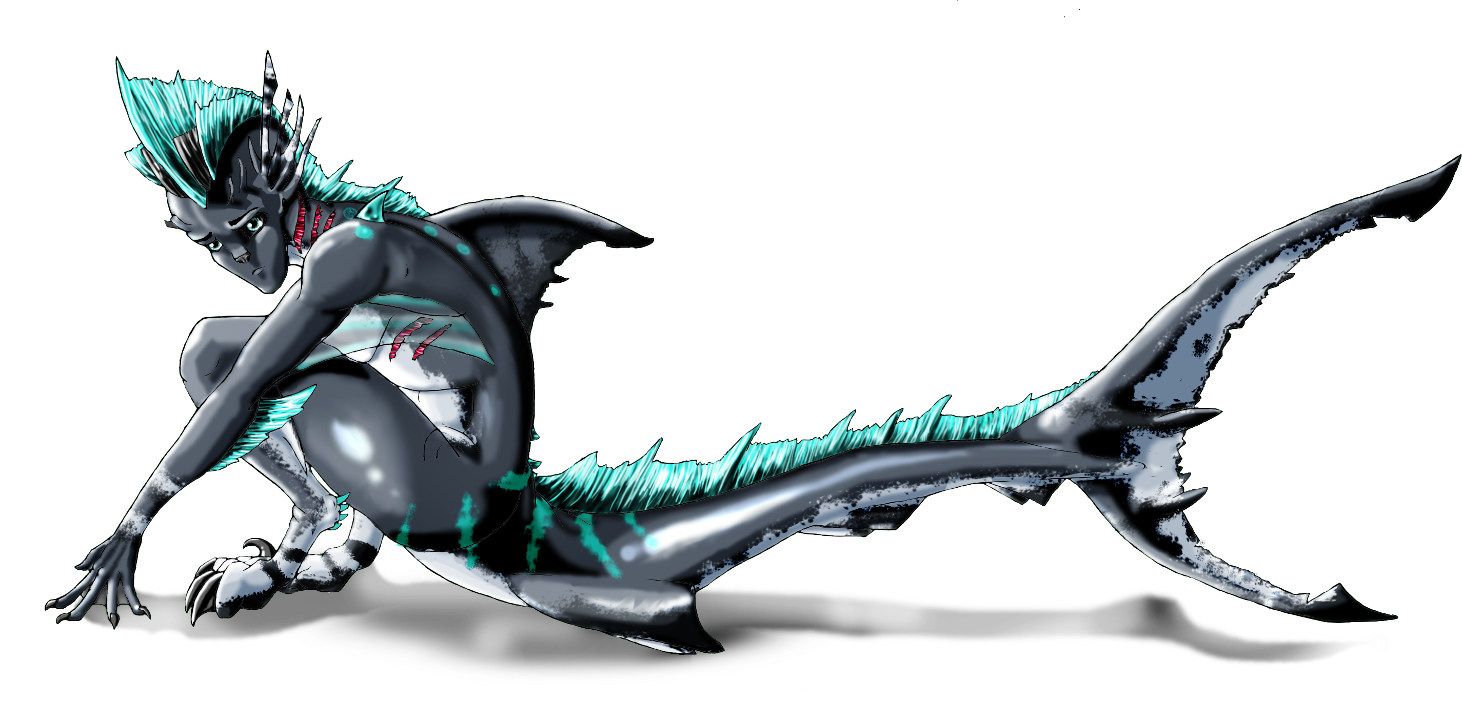 Drawing Shark Sea Monster (2937x1372), Png Download