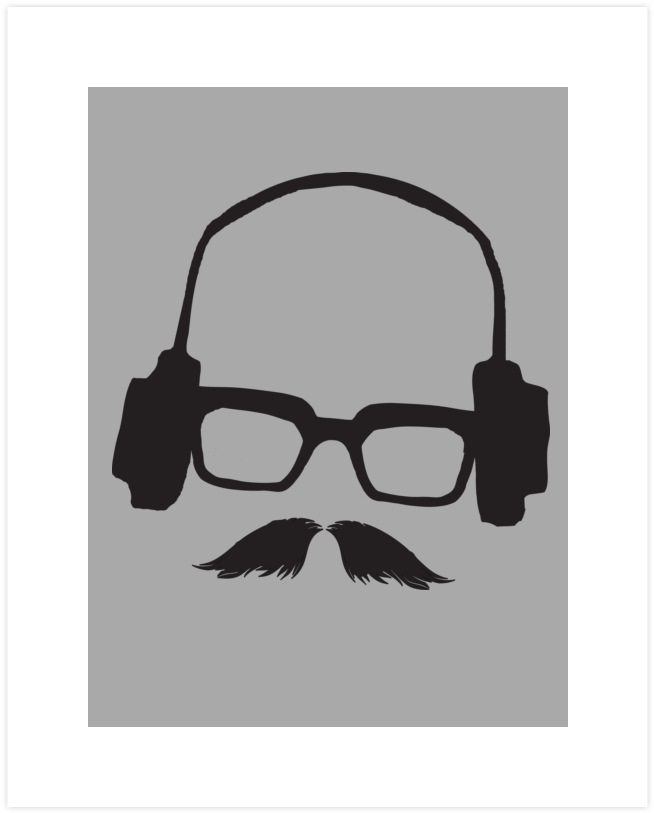 Hipster Mustache Glasses Face With Headphones Art Print (740x900), Png Download