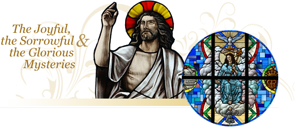 The Rosary Windows - Mary Queen Of The Universe Staned Glass (599x259), Png Download