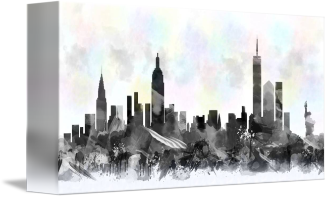 Skyline Watercolor By Mary - New York City Watercolor (650x390), Png Download