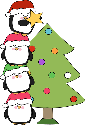 Penguins Putting A Star On A Christmas Tree Clip Art - Christmas Clip Art Cute (341x500), Png Download