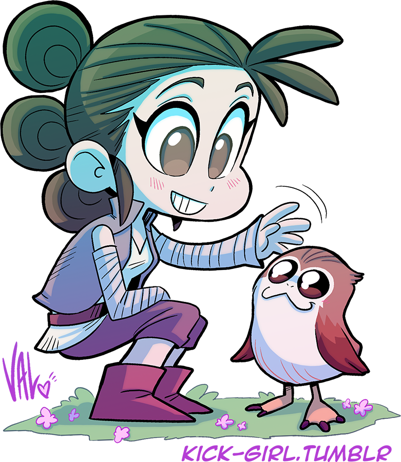 Rey With A Little Porg Friend ♥ I've Been Long Overdue - Porg Star Wars Fan Art (781x900), Png Download