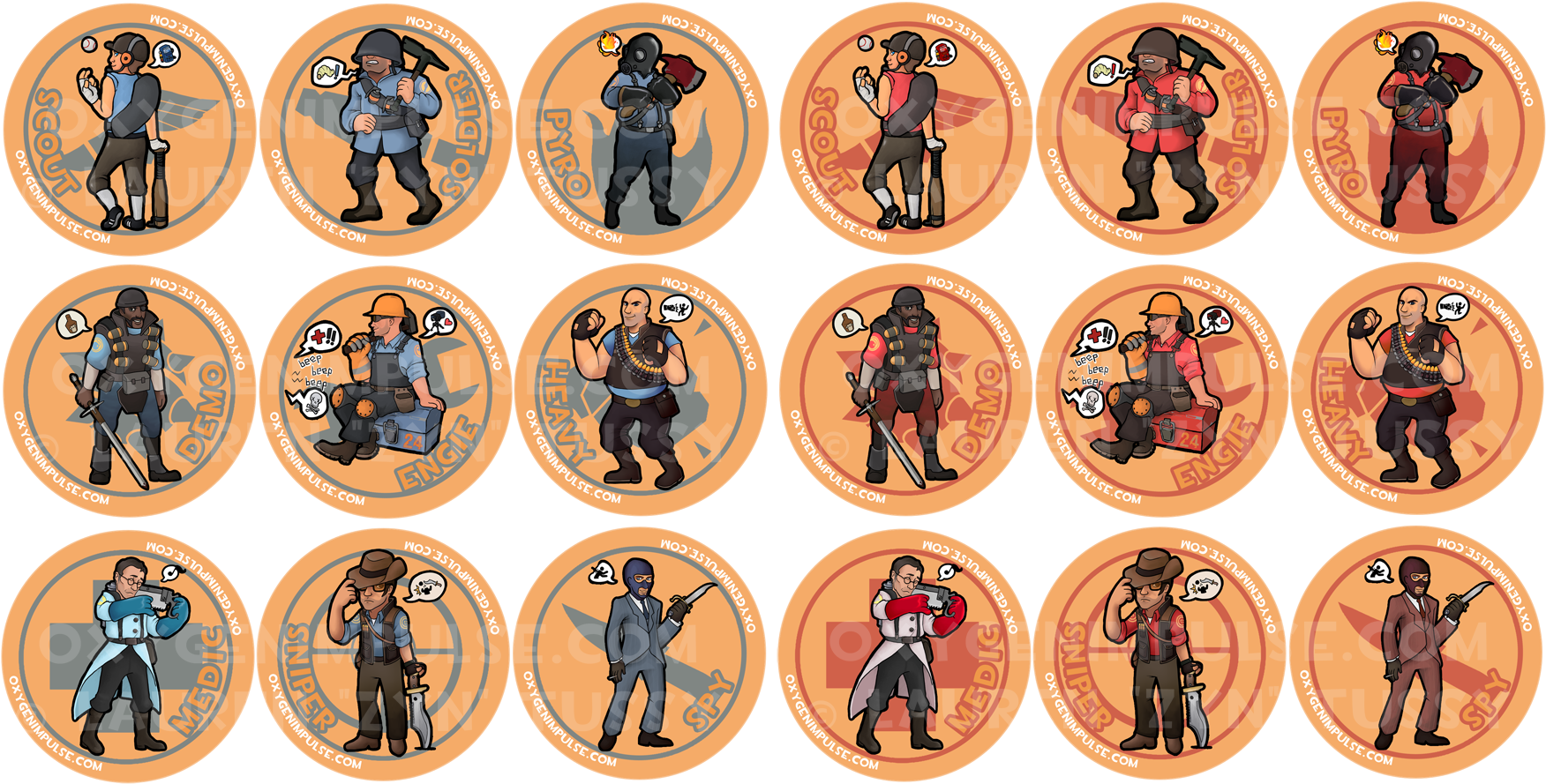 Each Button Measures - Tf2 All Characters Png (1764x900), Png Download