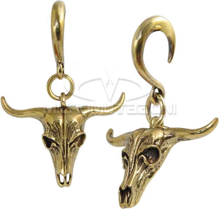 Brass Ear Weight Bull Skull Pendant Ear - Earrings (750x750), Png Download