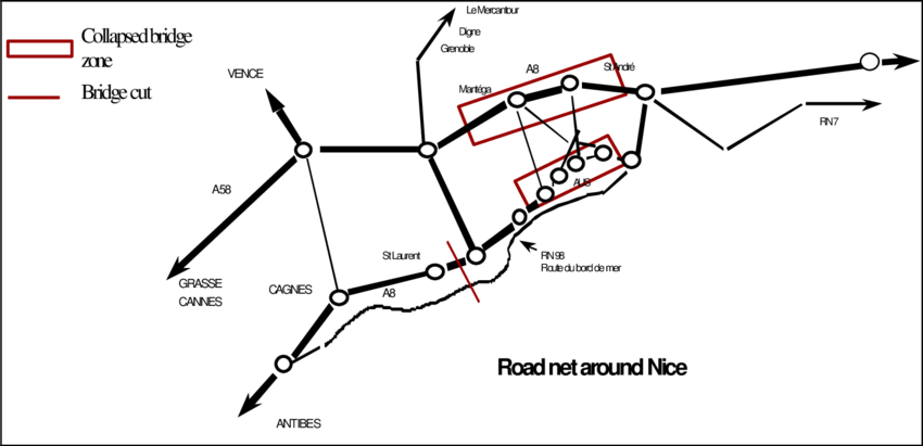 Main Roads And Highways Around The City Of Nice Showing - Diagram (850x411), Png Download
