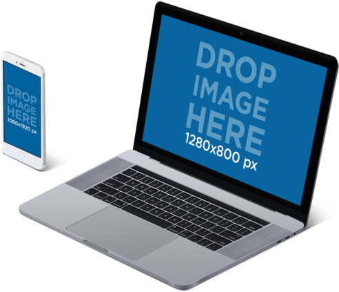 Mockup Of A Macbook Pro With Touch Bar And Iphone 7 - Netbook (640x480), Png Download