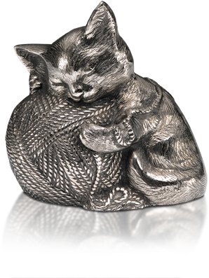 Sleeping Kitty Urn With Yarn Ball - Sleeping Kitty Urn With Yarn Ball - Silver (306x400), Png Download